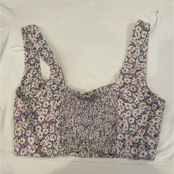 Zara Linen Blend Flower Crop Top - Picture 3 of 3